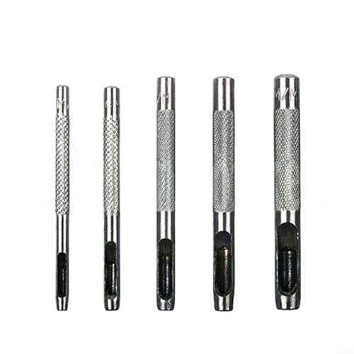 Set di 5 utensili per punzonatura in pelle, 3/4/5/6/8 mm, con tubi trattati termicamente per l'uso su pelle, guarnizioni, vestiti, borse, plastica, gomma e vinile