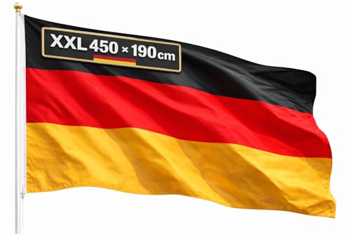 Deutschland Flagge XXL - EXTRA Groß - WM 2026 Fahne - Fanartikel - straparzierfähiges Polyester & Metallösen - Weltmeisterschaft (Deutschland 450x190 cm)