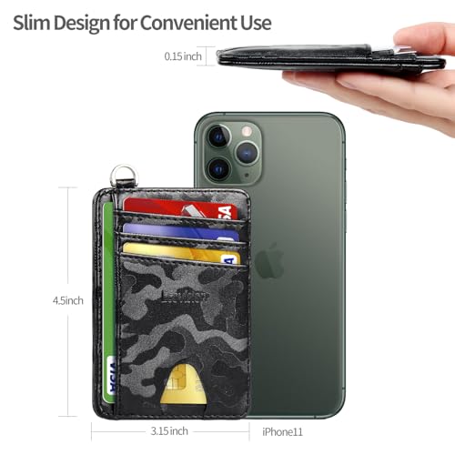 Image of Slim Minimalist Front Pocket Wallet, RFID Blocking Credit Card Holder Wallet with Detachable D-Shackle for Men Women