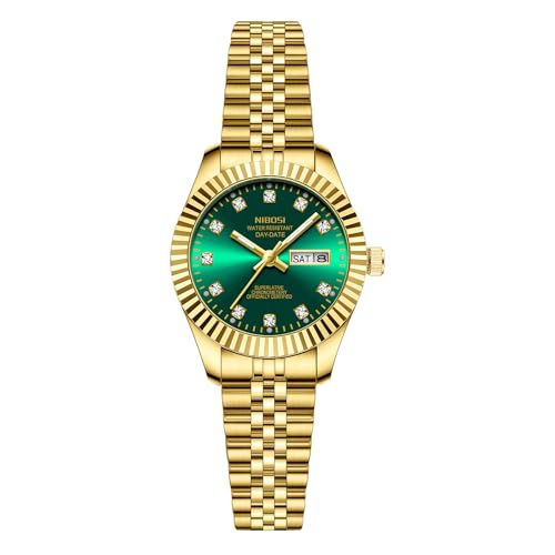 Image of NIBOSI Watches for Woman Analog Quartz Stainless Steel Diamond Rose Gold Green Small Dial Women Watches Classic Wrist Watch Date Waterproof