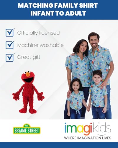 Image of Sesame Street Big Bird Cookie Monster Elmo Oscar the Grouch Matching Family Hawaiian Button Down Shirt Infant to Little Kid