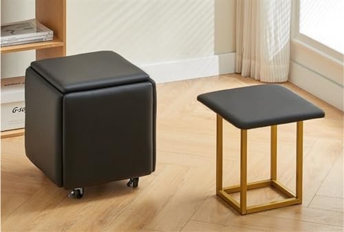 Chaise cube empilable 5 en 1 en cuir, tabouret carré avec roulettes, banc gigogne polyvalent pour salon et salle à manger, design peu encombrant