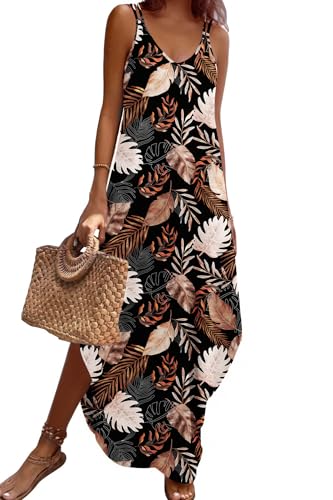 Image of Zeagoo Women's Casual Sundress Summer Maxi Sleeveless V Neck Split Boho Beach Dress Travel Vacation Dress with Pockets
