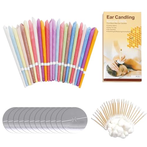 OIXYAZ Conos Cera oidos,Velas para Limpiar los oídos para Adultos, 24 Unidades por Caja * 12 Almohadillas Protectoras * 30 bastoncillos de algodón