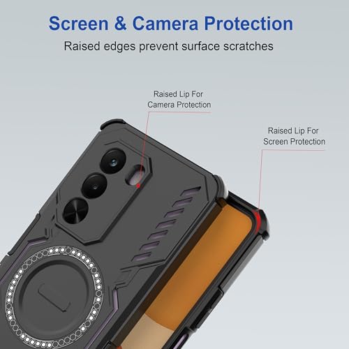 Image of amazon basics Back Case Cover for Realme P4x 5G | Magnetic Case with Built-in Metal Ring | Supports MagSafe Charger, Wallet & Car Mount | Shockproof Hybrid PC + TPU | Black