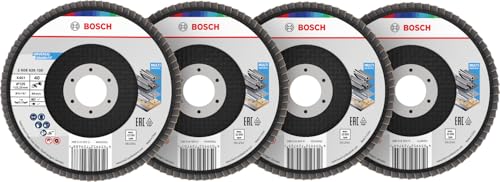 Bosch 60x X451 Fächerschleifscheiben Set (für Stahl, Aluminium, Ø 125 mm, Körnung 40, 60, 80, 120, Professional Zubehör Großer Winkelschleifer)