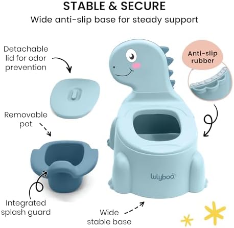 Lulyboo Dino Potty Seat for Toddlers - Ergonomic Plastic, Stable Anti-Slip Base, Removable Inner Bowl & Splash Guard, Portable with Carry Handle, Friendly Dinosaur Design for Easy Potty Training — view 2