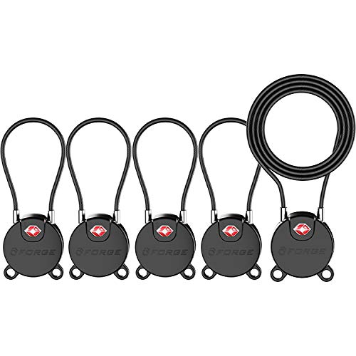 Forge TSA Approved Luggage Cable Locks Ultra-Secure Dimple Key Travel Locks with Zinc Alloy Body - Black 4 Locks + 25'' Cable Lock