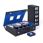 VAULTIS Trading Card Storage Box 3900+ with Portable Handle & Alloy Lock, 5-Row MTG Deck Box with Removable Dice Tray, Commander Display Card Case for Toploader TCG PTCG Sports Cards (Black&Blue)