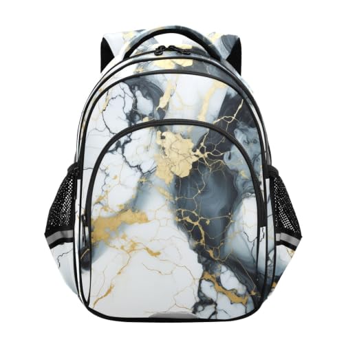 Sac à dos enfant 3-12 ans ergonomique style marbre noir et doré