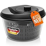 Lomatek Salatschleuder 4 L &ndash; gro&szlig;e Salat‑Schleuder mit Kurbel, Siebeinsatz & Rutschfester Basis &ndash; in anthrazit/transparent, Kunststoff BPA‑frei, Sp&uuml;lmaschinengeeigneter Salattrockner