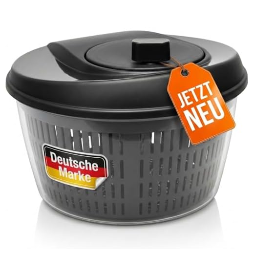 Lomatek Salatschleuder 4 L – große Salat‑Schleuder mit Kurbel, Siebeinsatz & Rutschfester Basis – in anthrazit/transparent, Kunststoff BPA‑frei, Spülmaschinengeeigneter Salattrockner