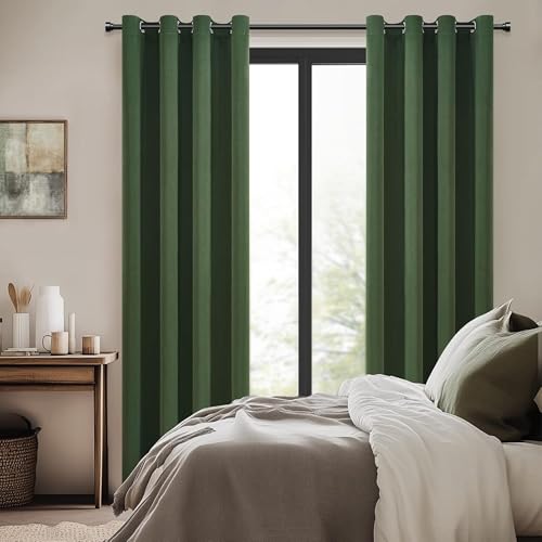 Image of Galaxy Home Decor Premium 100% True Blackout Eyelet Curtain for Window 5 Feet| Thermal Insulated Modern Plain Curtain for Living Room & Bedroom|Pack of 2, Dark Green