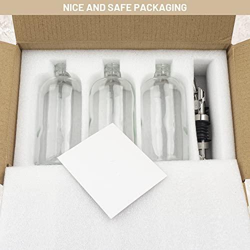 Ezebesta 3PCS Oil Dispensers with Labels 480ml Kitchen Cooking Glass Bottles Containers with 304 Stainless Steel Automatic Pump Heads Anti-Corrosion & Rustproof