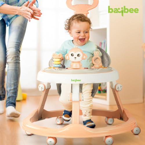 Image of Baybee Drono Pro Baby Walker for Kids with Push Handle, 4-Level Height Adjustment, Musical Toy Bar| Round Activity Walker for Babies 6-18 Months (Pink)