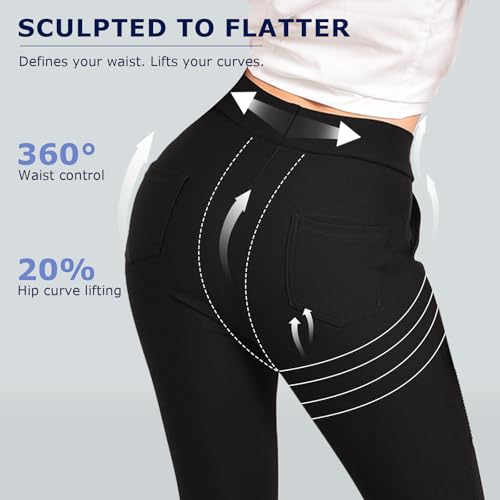 Image of Ginasy Dress Pants for Women, Pull-On Business Casual Leggings | Classic Colors; High-Rise Tummy Control; Stretch Knit Fabric; Pull-On Fit with Functional Pockets