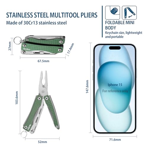 Image of Nextool EDC Keychain Multitool, 10 in 1 Mini Pocket Knife Multi Tool with Needlenose Pliers, Scissors, Mini Useful Cool Gadgets for Men, Father's Day Gifts from Daughter-Green