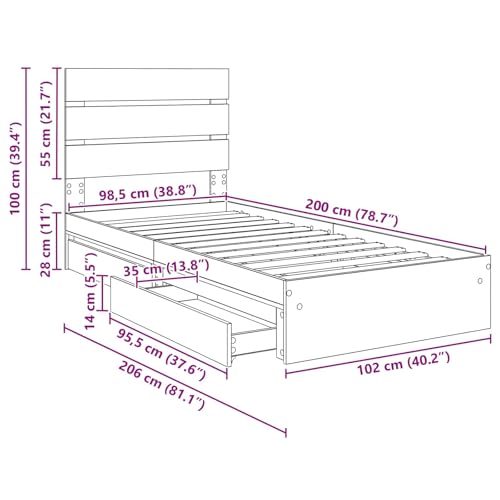 Vidaxl Letto Con Contenitore Con Testiera Rovere Sonoma 100 X 200 Cm, Camera Da Letto, Moderna, Ampio Spazio Di Stoccaggio, Durevole, Finitura Resistente All'acqua, Decorazione Elegante Per Migliorar - 3