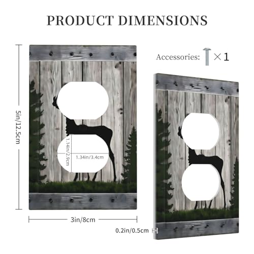 Decorative Outlet Covers Rustic Deer Elk Forest Grey Wood Board 1 Gang Duplex Light Switch Cover Plate Wall Plates for Electrical Outlets Switchplate Faceplate