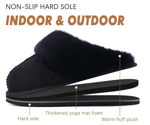 Image of KuaiLu Womens Cozy Memory Foam Slippers Ladies Fuzzy Faux Fur Lined Warm Arch Support House Shoes Slip on Comfy Winter Scuff Indoor Outdoor Rubber Hard Sole