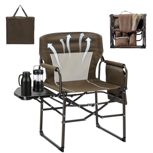 LEADZM Campingstuhl Faltbar mit Seitentisch & Seitentasche, Belüftete Rückenlehne,150kg Belastbar,600D Oxford-Stoff, Metallgestell,62x60x92cm,Leicht für Outdoor, Angeln, Festival (1pcs,Braun) LEADZM Campingstuhl Faltbar mit Seitentisch & Seitentasche, Belüftete Rückenlehne,150kg Belastbar,600D Oxford-Stoff, Metallgestell,62x60x92cm,Leicht für Outdoor, Angeln, Festival (1pcs,Braun)