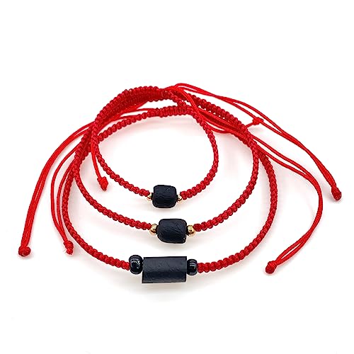 Red String Bracelet for the Family Against Evil Eye Genuine Jet Stone Azabache Para el Mal de Ojo