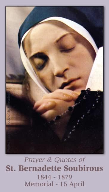 St. Bernadette LAMINATED, prayer card, 5-pack, with a free card of Jesus