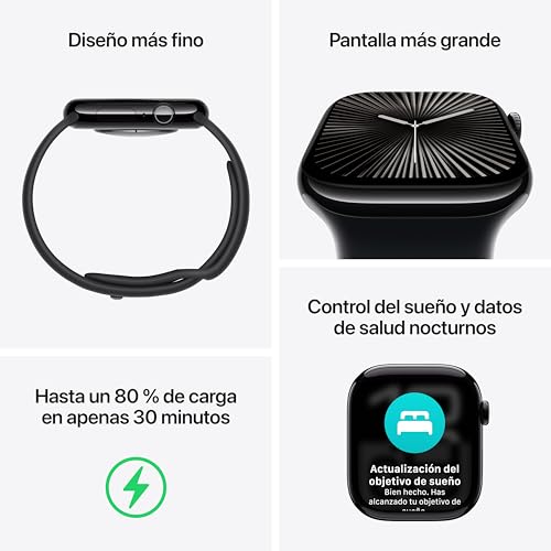 Miniatura 3 de Apple Watch Series 10 GPS + Cellular Smartwatch con caja de titanio Pizarra de 46 mm y Pulsera Milanese Loop Pizarra - Talla M/L. Monitor de entreno, pantalla Retina siempre activa y neutro en carbono