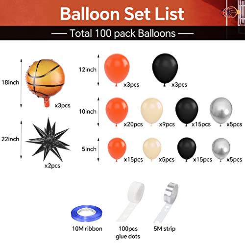 Basketball Balloon Arch Garland Kit, 100Pcs Basketball Party Balloons Orange Black Balloon Garland For Boys Birthday Party Sports Party Gender Reveal Graduation With 4D Starburst Balloons #TOP1