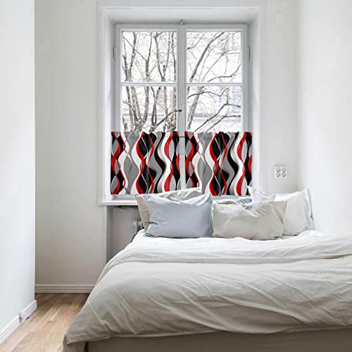 Red Ombre Tier Curtains 36 Inches Long, Black White Grey Abstract Wavy Line Rod Pocket Window Curtains Panels For Bedroom/Bathroom/Nursery, Small Short Half Curtains Drapes For Cafe 55''X36'' #TOP3