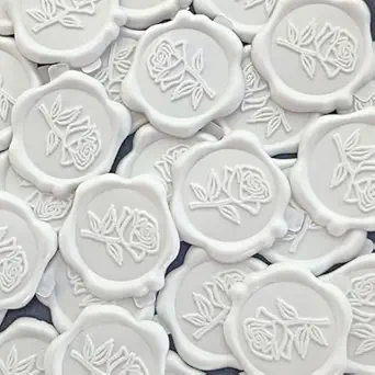 50 Pcs Adhesive White Rose Wax Seal Stickers, Roses Seal for Envelope, Easy to Use and Good Adhesion White Envelope Stickers, Wedding Invitation Accessories