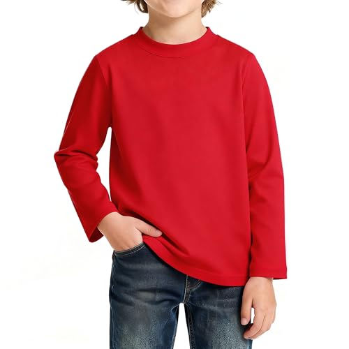 Magic Park 6M-14Y Baby Short Long Sleeve Tee Tops Toddler T-Shirt Kids Solid Color Shirts Boys Girls Casual Blouse (Long Tee Red 2-3 Years)