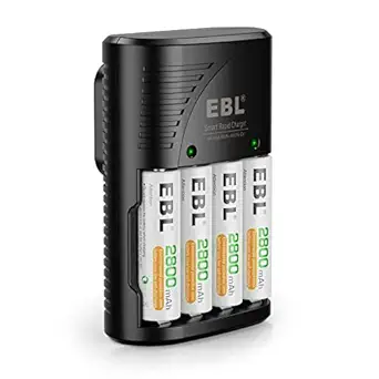 Amazon.com: EBL Paquete de 4 baterías AA recargables, batería doble A precargada de 2800 mAh y cargador de batería AA AAA con enchufe de pared plegable : Electrónica