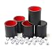 RERIVER 5 Pack PU Leather Dice Cup Set with 6 Dot Dices Felt Lined Quiet Shaker for Yahtzee Bar Party Family Dice Games,Red/Black