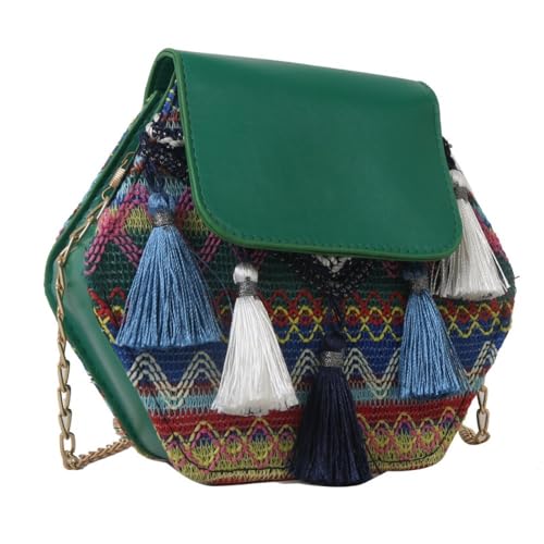 Sac à main ethnique à pompons colorés et motifs brodés de haute qualité