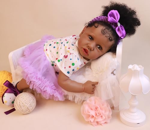 Image of HOOMAI Lifelike Reborn Baby Dolls with Soft Body African American Realistic Girl Doll 22.8 Inch Best Birthday Gift Set