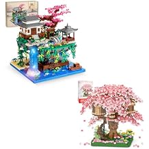 NEWABWN Chinese Architecture Micro Building Kits Peach Blossom Pond & Flowers Treehouse