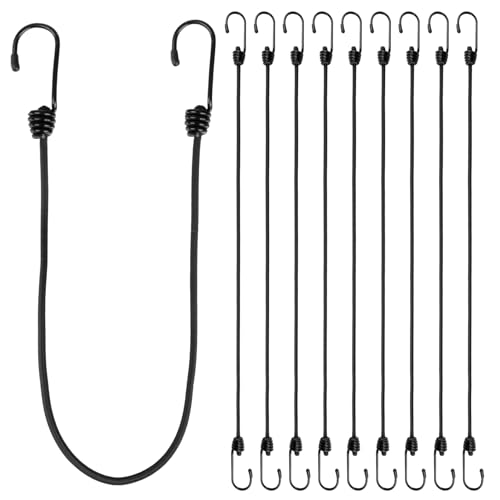 8PCS Bungee Cords with Hooks - 24inch Elastic Cord Heavy Duty Bungee Cords Tarp Straps Strong Elastic Straps Camping Rope for Outdoor Tent Rack Luggage Trailer Bike Storage Black