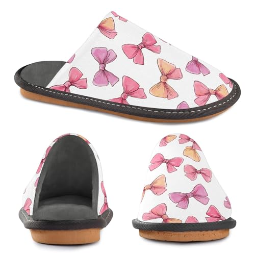 Slippers for Women Bow Pattern Soft Winter Warm Shoes Indoor Outdoor Non-Slip House Travel Slippers4