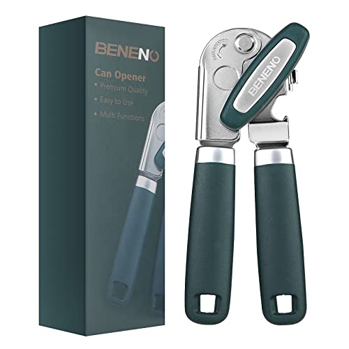 Comparison: Best Hand Can Opener For Seniors 10 Beneno Heavy Duty Hand Can Opener Manual with Magnet, Durable Sharp Carbon Steel Blade Smooth Cutting, Big Effort-Saving Knob & Soft Grip Handle, Multifunctional Kitchen Tool with Bottle Opener, Green