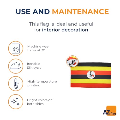 Image of AZ FLAG - Uganda Flag - 3x5 Ft - Light Polyester Ugandan Banner with Two Brass Eyelets - Fade Resistant - Vivid Colors - 3' x 5' Feet - 150x90 Cm