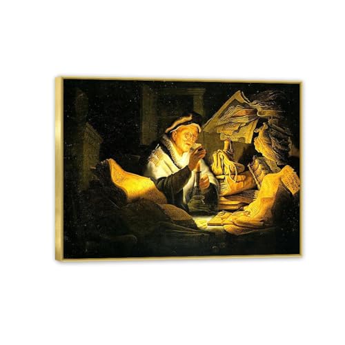 Tableau d'Art Baroque Rembrandt La Parabole des Riches Cadre Doré 60x80cm