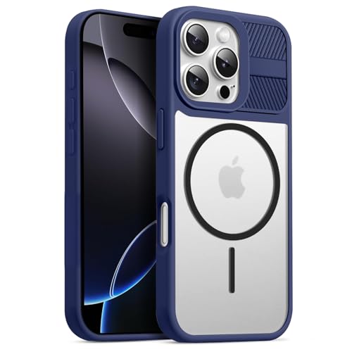 Image of KARWAN️ Magnetic Clear Back Case Cover for iPhone 16 Pro Max (6.9-Inch-) |Acrylic Transparent Slim | Shockproof iPhone 16 Pro Max Mobile Phone Back Cover [Clear Back] [TPU + Pc] [Blue]