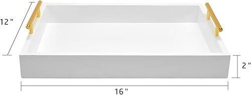 Miniatura 2 de Bandejas de servir de 16 x 12 pulgadas con asas, bandeja decorativa blanca, bandejas otomanas, sala de estar, baño y bandejas decorativas al aire