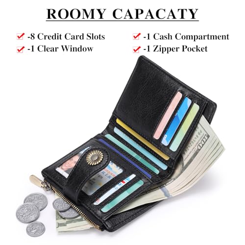 Image of FALAN MULE Small Wallet for Women Bifold RFID Blocking Leather Card Holder with Zipper Coin Pocket