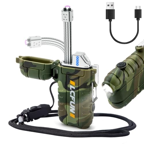 LcFun Feuerzeug Elektrisch, 360° Flexible Hals Lichtbogen Feuerzeug, USB C Feuerzeuge Wiederaufladbar, Plasma Feuerzeuge mit LED-Batterie-Anzeige &...