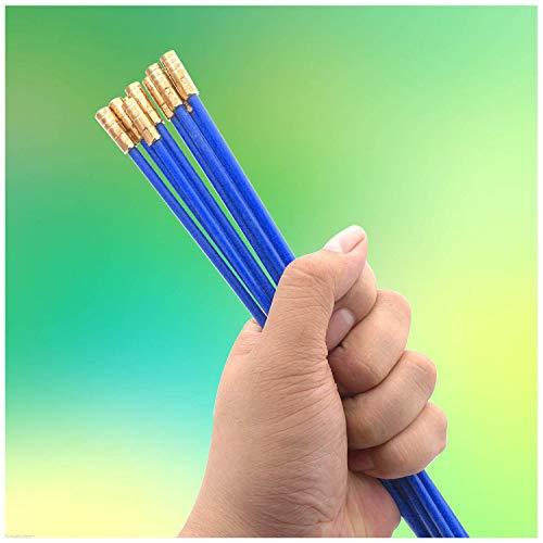33' Blue Fiberglass Cable Wire Running Rod Coaxial Electrical Connectable Fish Tape Pull Kit with Hook and Hole Kit in Transparent Tube