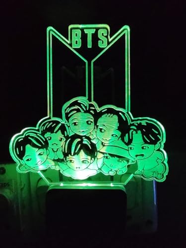 Image of 3D Optical Illusion BTSBTS7 Acrylic Night Lamp, 7 Colors RGB Auto Color Changing Led Plug and Play Night Light Lamp (Acrylic, Multi Color, Pack of 1) (BTSs7)