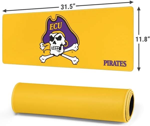 Skinit Large Gaming Mouse Pad - Officially Licensed ECU Pirates Logo Yellow Design with Stitched Edges, Waterproof, Non-Slip Rubber Base, Desk Mat for Keyboard & Mouse, 31.5" x 11.8" inches