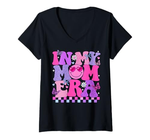 Women's in My Mom Era Groovy Happy Mother's Day Mommy Mama Women V-Neck T-Shirt